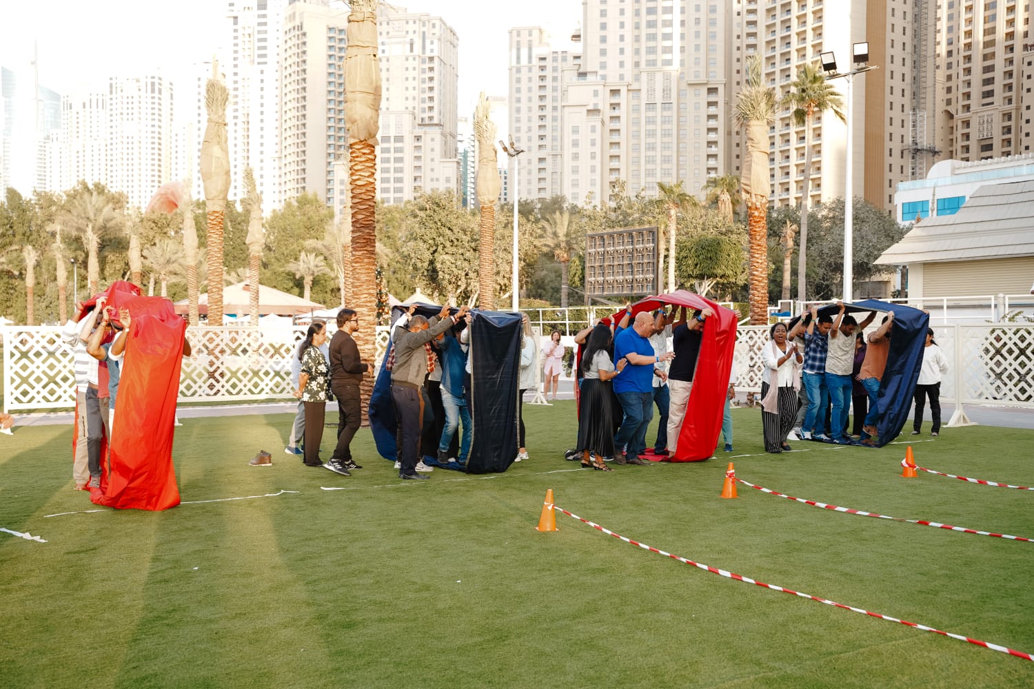 People participating in a team-building activities in dubai